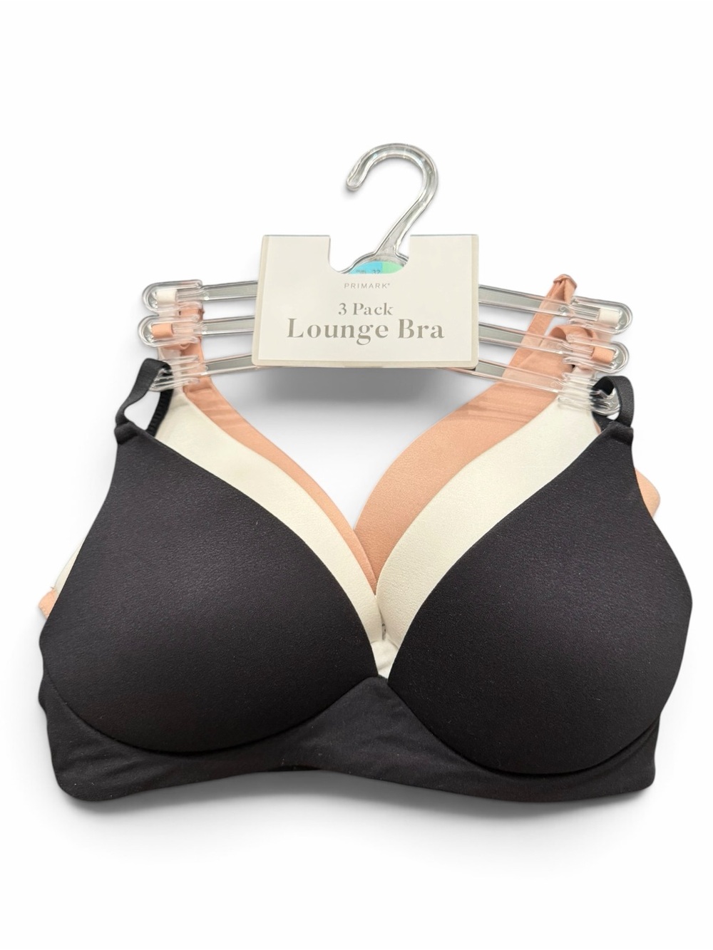 Primark Cares 3-Pack Wireless Lounge Bras Black White & Ivory Size 32D